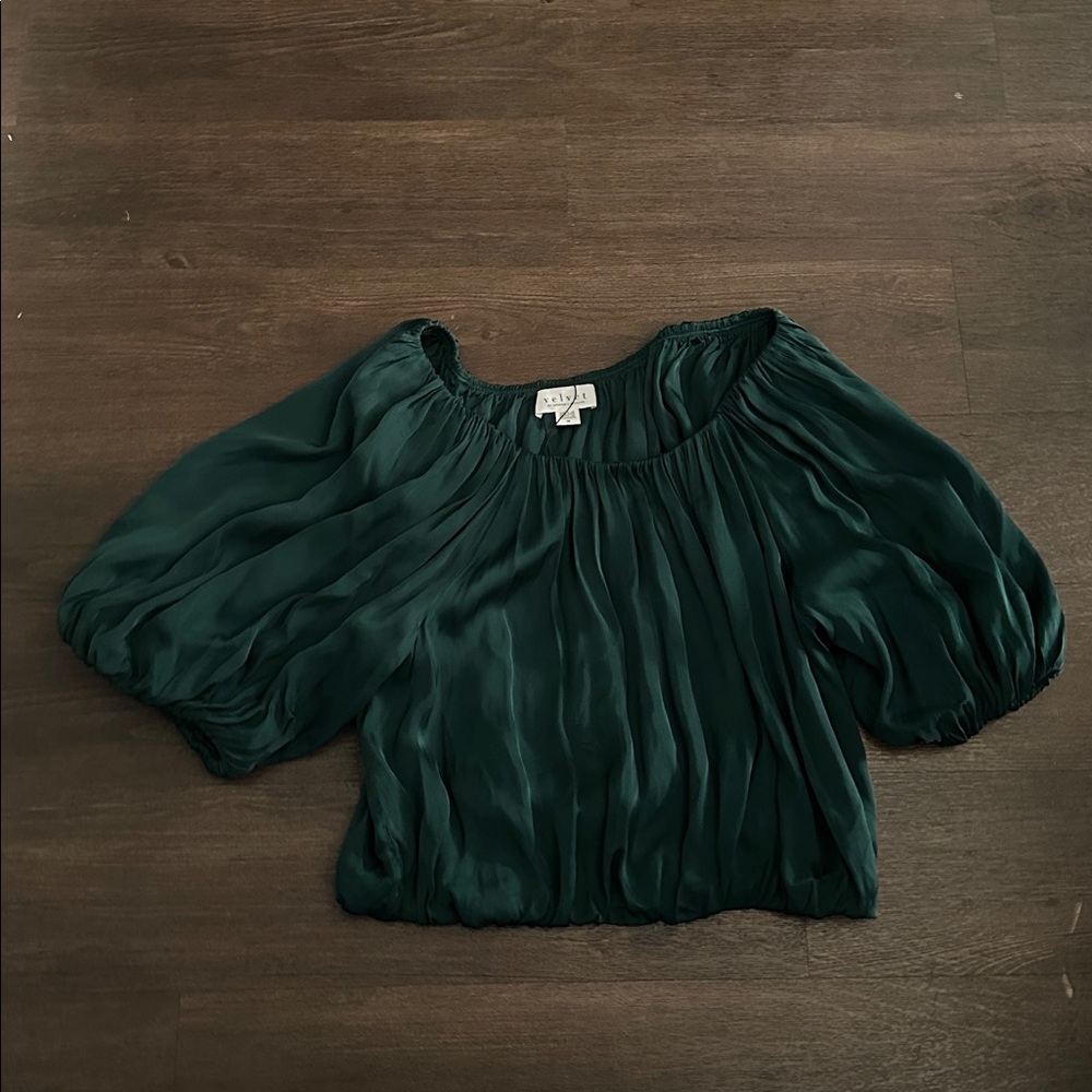 Velvet by Graham & Spencer Emerald Blouse with Voluminous Sleeves